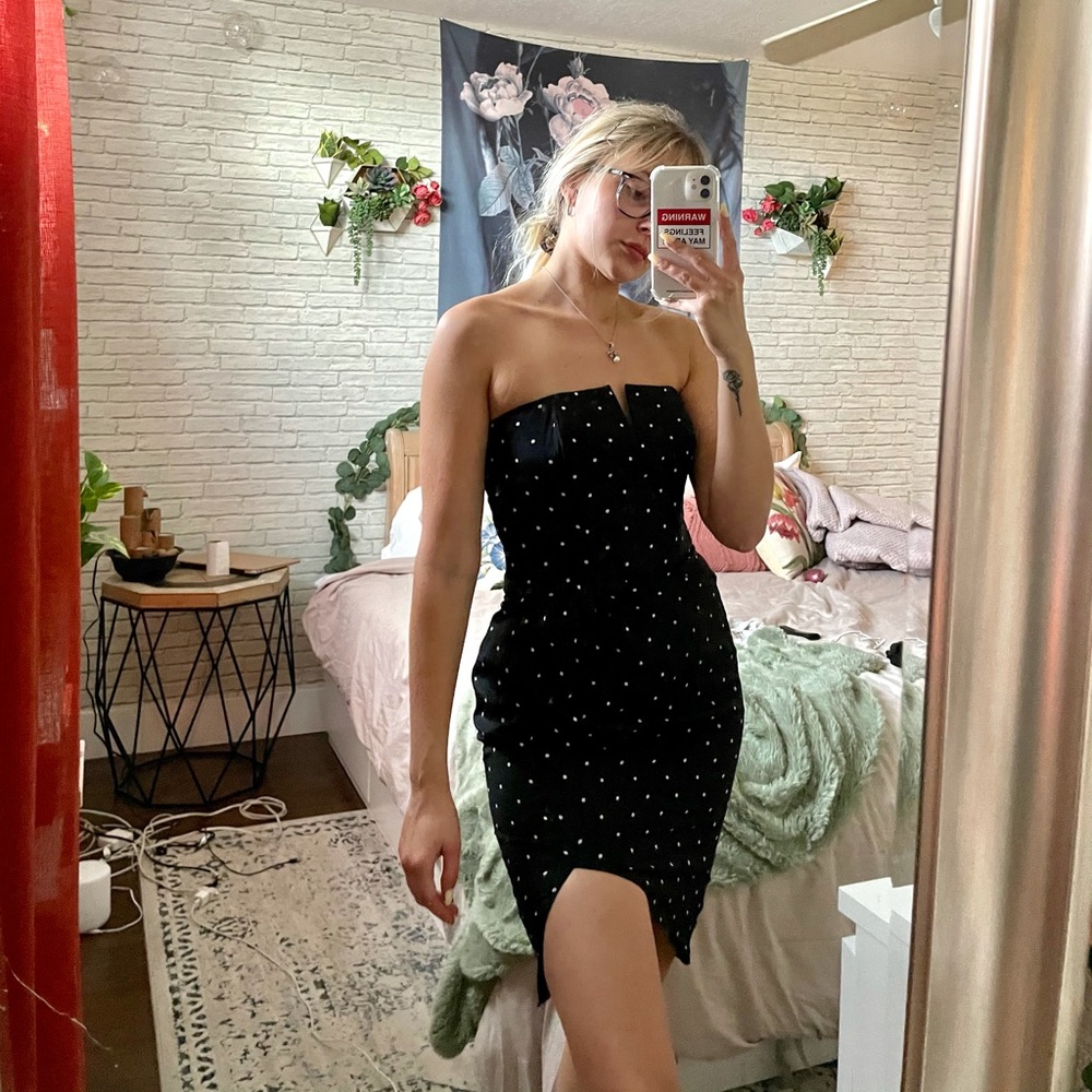 MYNE strapless polka dot dress